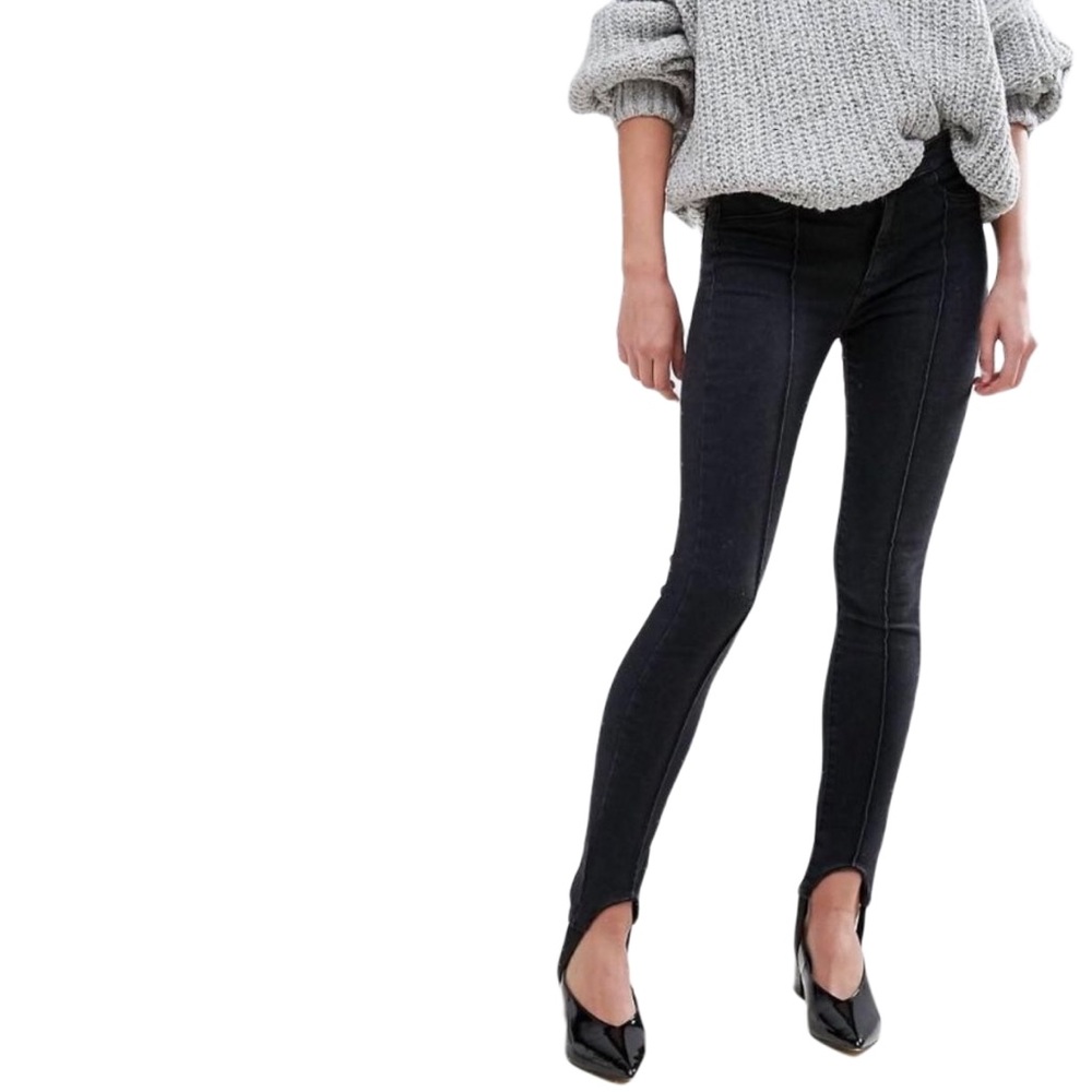 NWOT Pull&Bear Black Denim Stirrup Jeggings Eur 34